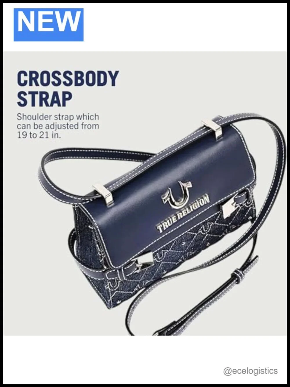 Denim Crossbody Flap Bag with Stud Accents and Horseshoe Logo